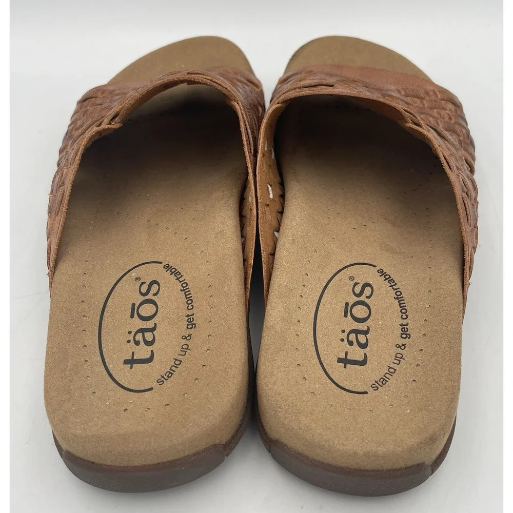 Taos Women's Guru Leather Woven Slide Comfort Sandal Flats Honey Brown Size:6